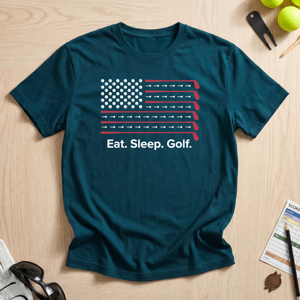 Eat. Sleep. Golf. USA Flag T-Shirt